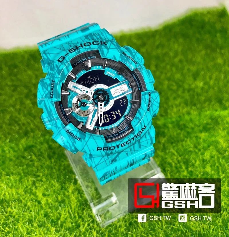 G-SHOCK 指針數位雙顯錶-刀割紋綠色 GA-110SL-3A