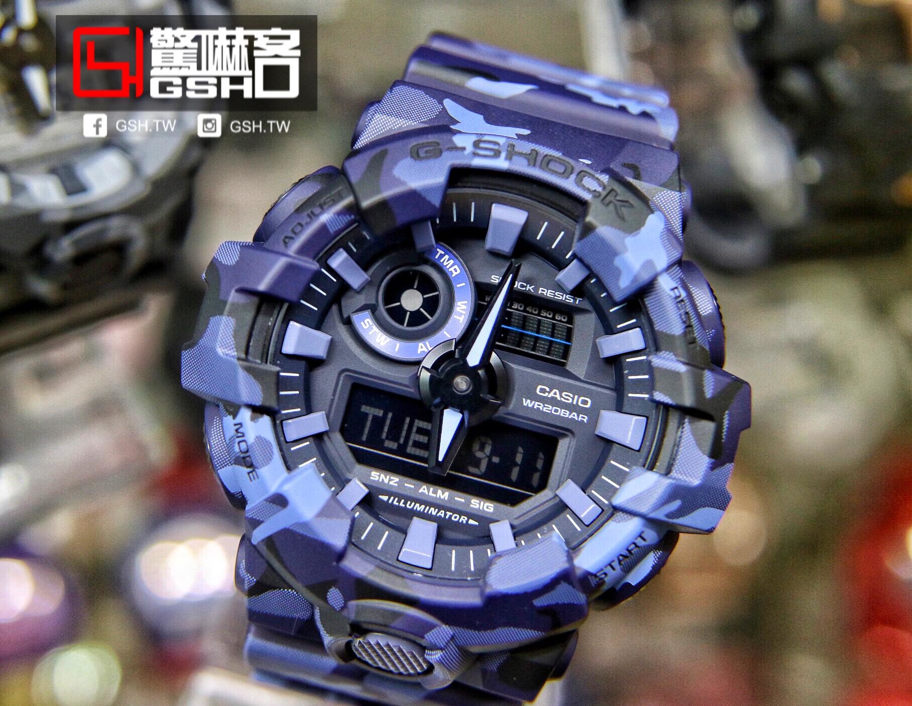 G-SHOCK 迷彩風格雙顯運動錶藍迷彩GA-700CM-2A - 驚嚇客