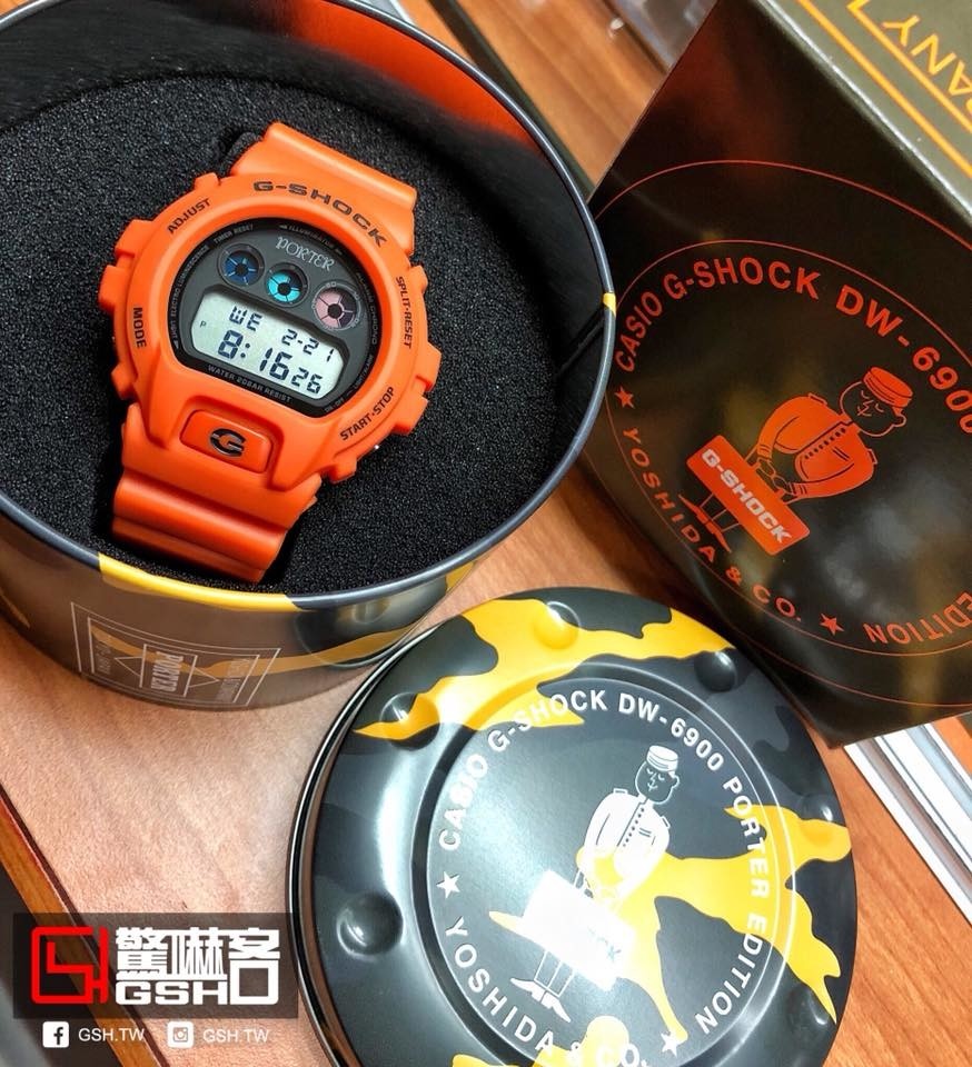 日本吉田PORTER × G-SHOCK 限量聯名錶款DW-6900 特殊外盒背蓋冷光LOGO