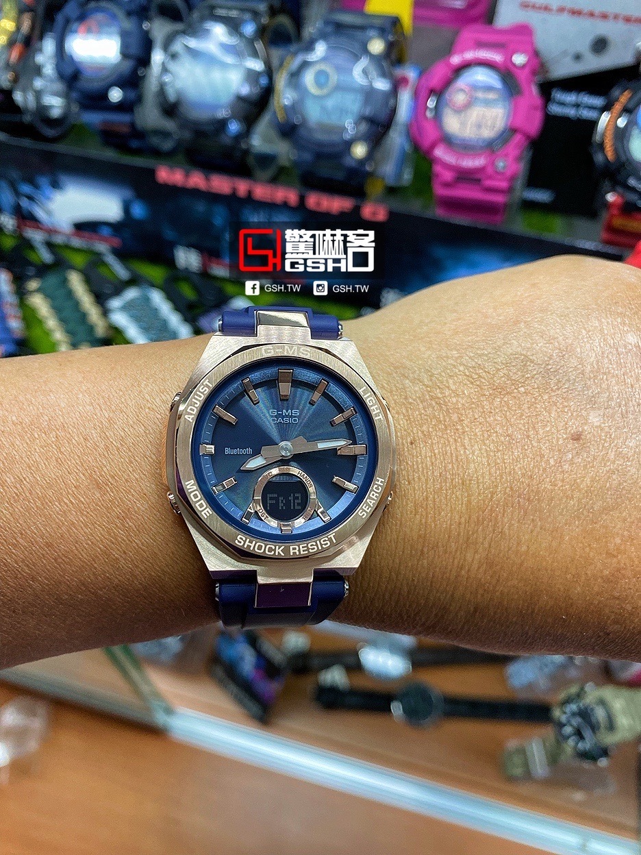 BABY-G G-MS系列 藍芽太陽能休閒錶-藍*玫瑰金MSG-B100G-2